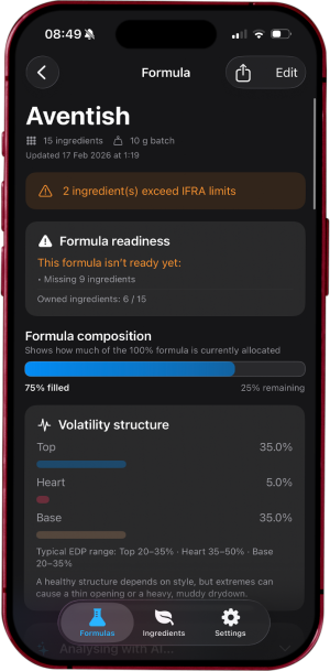 perfume formulation software calculator ios
