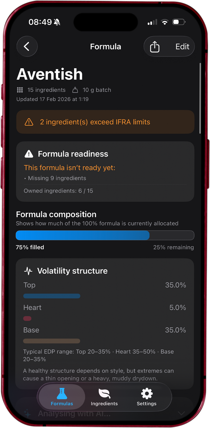 perfume formulation software calculator ios
